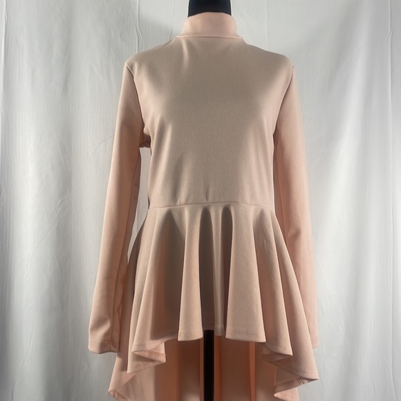 Blush pink,Mock turtle neck,long sleeve, high low ruffle top,dress,large - Picture 12 of 12